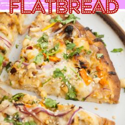 Thai Peanut Chicken Flatbread Recipe bold and delicious flavors like roasted peanuts, tender chicken, and a sweet/spicy sauce