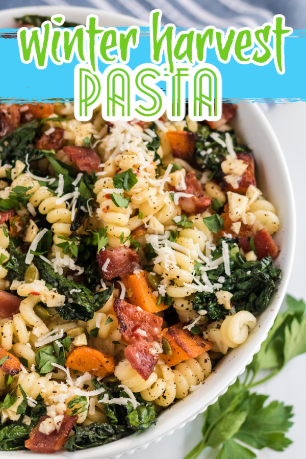 bowl of pasta and roasted veggies plate of pasta with white wine sauce.