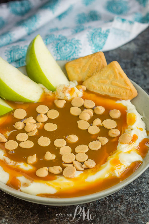 Apple slice in Caramel Cheesecake Dip