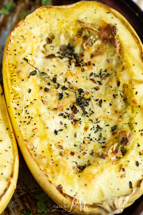 Roasted spaghetti squash with garlic and cheese