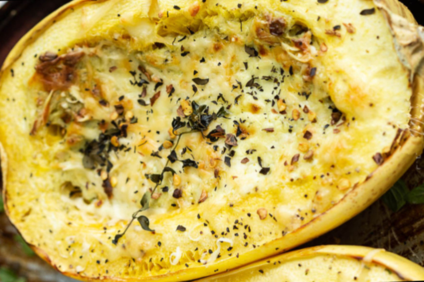 Cheesy stuffed squash filled with garlic and herbs.