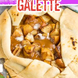 Easier than making a pie, Easy Apple Galette with Pie Crust has apples, cinnamon, butter, and caramel piled high into the center of a flaky and buttery pastry crust.