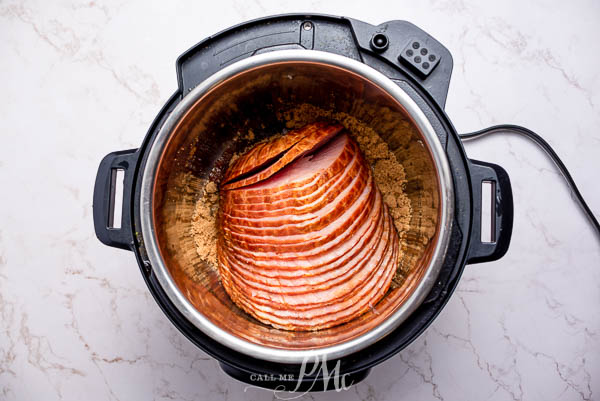 Instant Pot Pineapple Brown Sugar Ham cooked in an electric pressure cooker.
