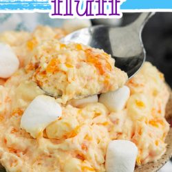 Orange Creamsicle Fluff with Cottage Cheese recipe is a family favorite fruit salad with Cool Whip, mandarine oranges, and marshmallows.