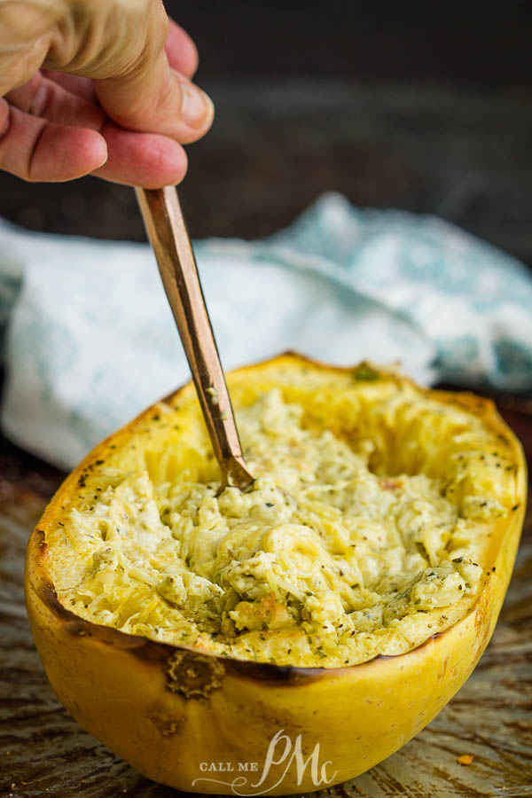 half spaghetti squash with fork