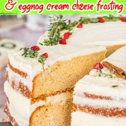 Easy Homemade Eggnog Cake with Eggnog Cream Cheese Icing recipe from callmepmc.com is moist layer cake & eggnog frosting, no box mix, Holiday Christmas dessert. #baking #layercake #Christmascake #dessert #callmepmc