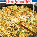 One Pot Spicy Thai Noodles make a super quick and easy meatless main dish. Vegetables, garlic, ginger, and noodles are tossed with a slightly spicy and delicious sauce.