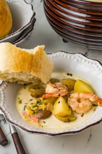 Shrimp and Potato Chowder in a bowl.