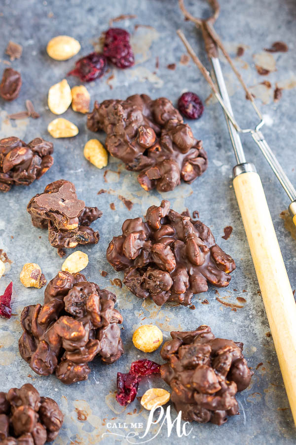 chocolate clusters Candy on a baking sheet.