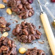 CHOCOLATE PEANUT AND DRIED CRANBERRY CLUSTERS