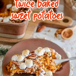 Twice Baked Stuffed Sweet Potatoes from callmepmc.com is a twist on the sweet potato casserole. They're easily scaled up or down with very few ingredients, the perfect side dish.