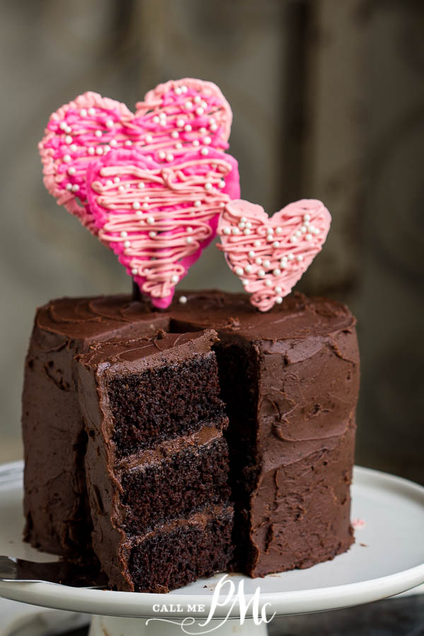 slice of chocolate cake with hearts