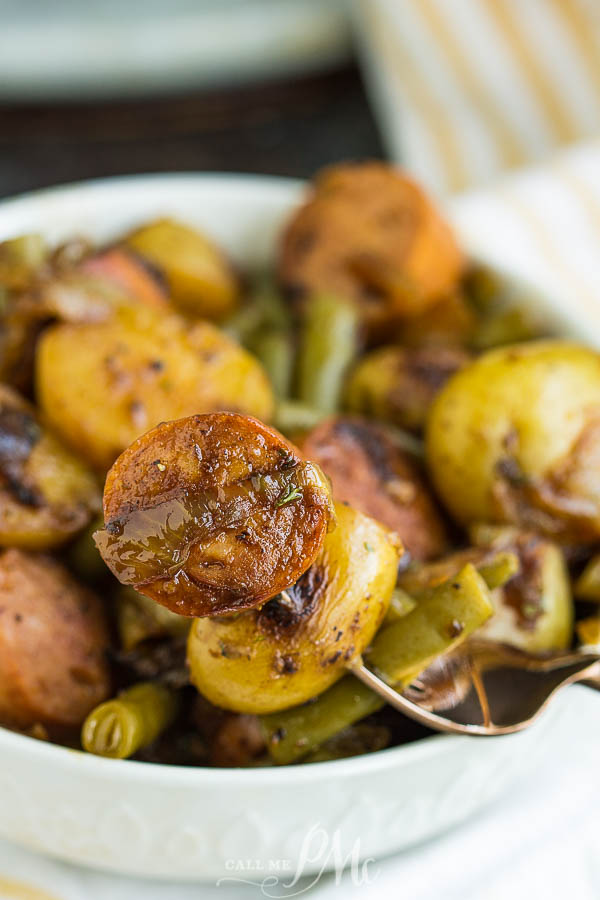 Sausage Potatoes and Green Beans in bowl