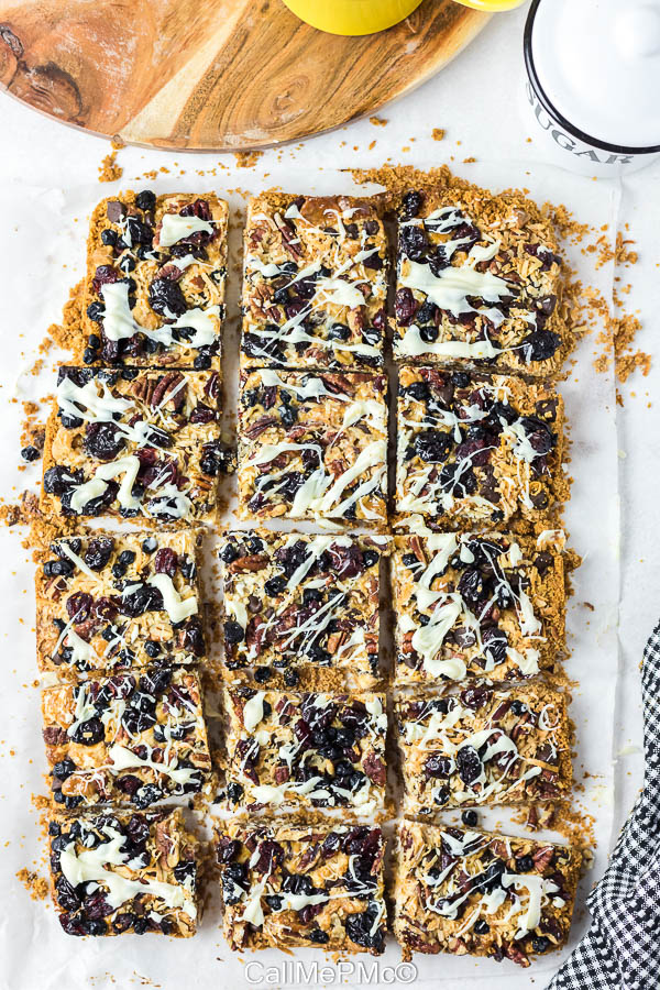 Magic Bars with dried fruit