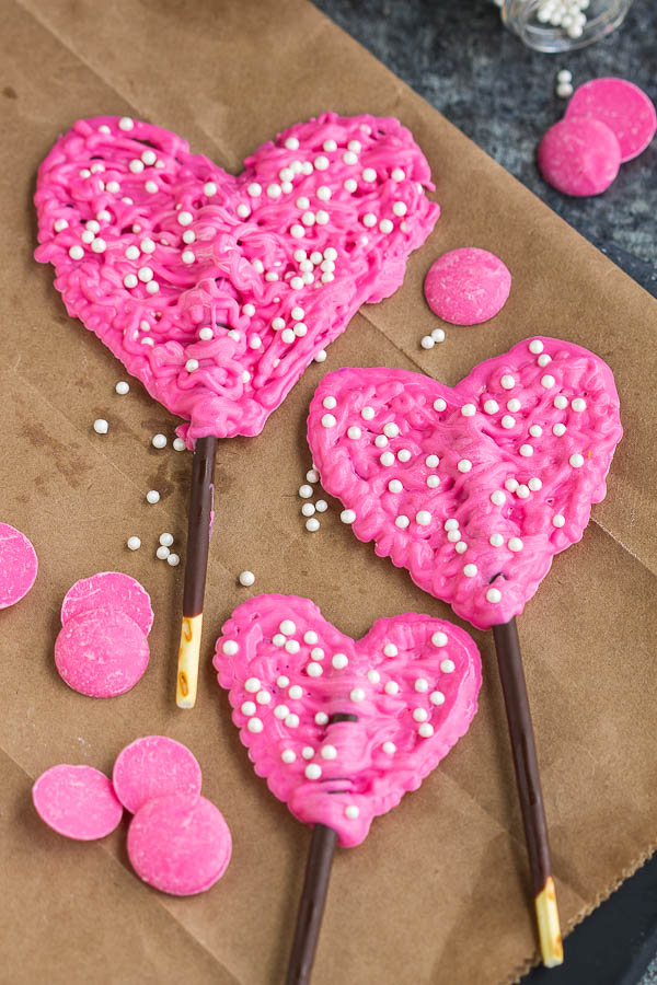 3 pink chocolate hearts