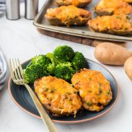 CHEESY BBQ CHICKEN POTATO SKINS