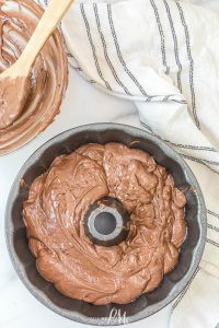 Preheat the oven to 350 degrees and grease the inside of a 10.5-inch bundt pan.