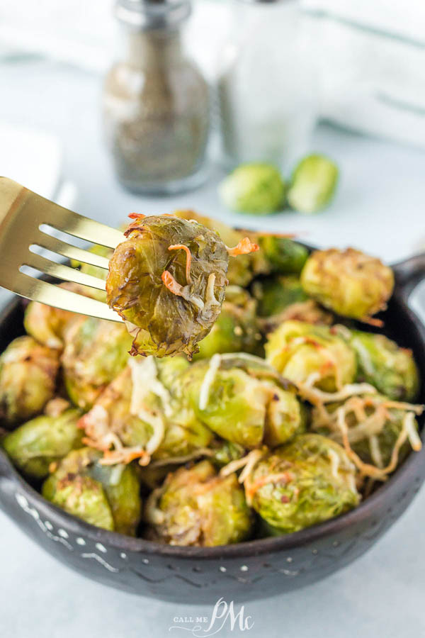 bowl of air fryer smashed Brussel sprouts.