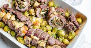 Oven Baked Stuffed Flank Steak looks fancy & makes an elegant presentation. Low-carb dinner recipe is quick, easy, & versatile! 