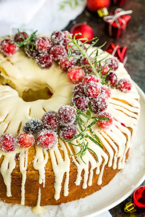 White Chocolate Cranberry Bundt Cake has fresh cranberries, Greek yogurt, and white chocolate making it rich and luscious.
