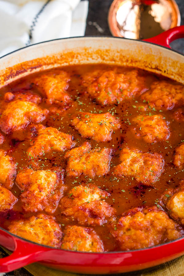 red sauce with dumplings