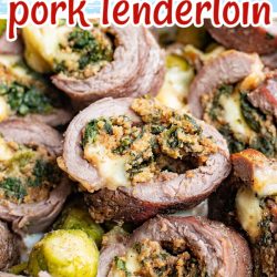 Asian Stuffed Pork Tenderloin recipe is filled with spinach, mushrooms, & breadcrumbs then cooked in the oven until tender & juicy.