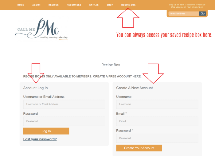 log in to your recipe box