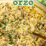 One Pot Italian Sausage Orzo is a delicious weeknight dinner recipe. With just a few ingredients, this tasty orzo recipe is simple and quick to make for busy weeknights.