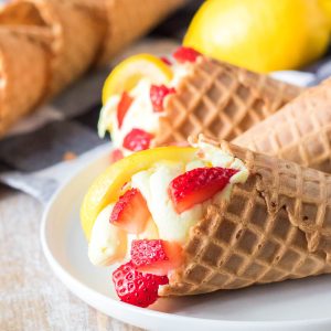 Strawberry Cheesecake Waffle Cones make a cool and refreshing treat for summer. You'll be pleasantly surprised how easy and delicious they are!