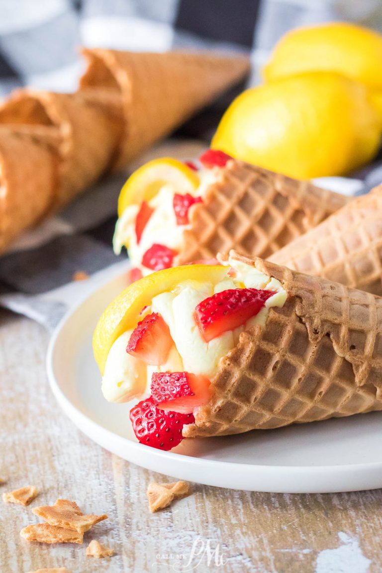 Strawberry Cheesecake Waffle Cones make a cool and refreshing treat for summer. You'll be pleasantly surprised how easy and delicious they are!