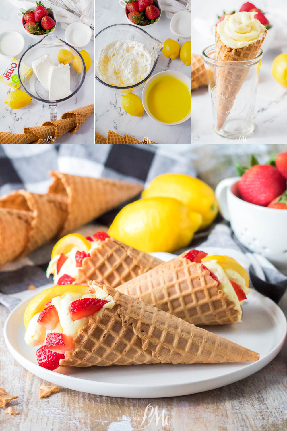 Strawberry Cheesecake Waffle Cones collage of desserts