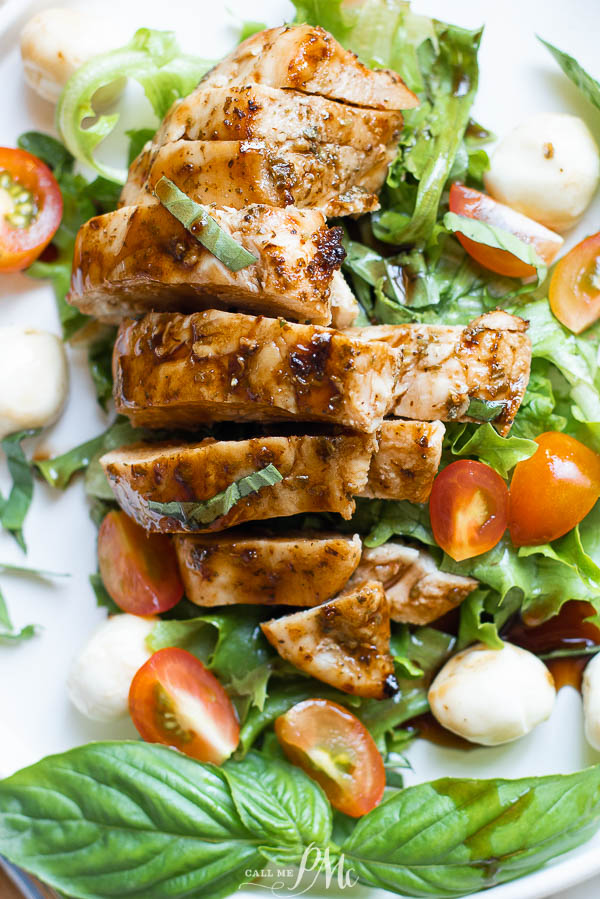 Quick and delicious dinner, the Easy Balsamic Chicken Caprese Salad Recipe is so flavorful with tender juicy chicken cutlets, fresh mozzarella, basil, and balsamic glaze.