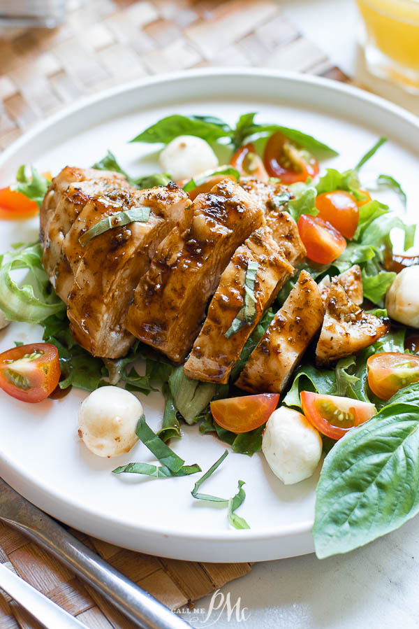 Quick and delicious dinner, the Easy Balsamic Chicken Caprese Salad Recipe is so flavorful with tender juicy chicken cutlets, fresh mozzarella, basil, and balsamic glaze.