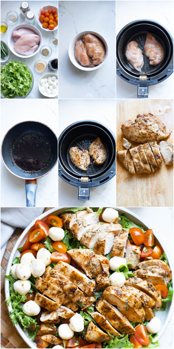 method photos chicken garden salad Quick and delicious dinner, the Easy Balsamic Chicken Caprese Salad Recipe is so flavorful with tender juicy chicken cutlets, fresh mozzarella, basil, and balsamic glaze.