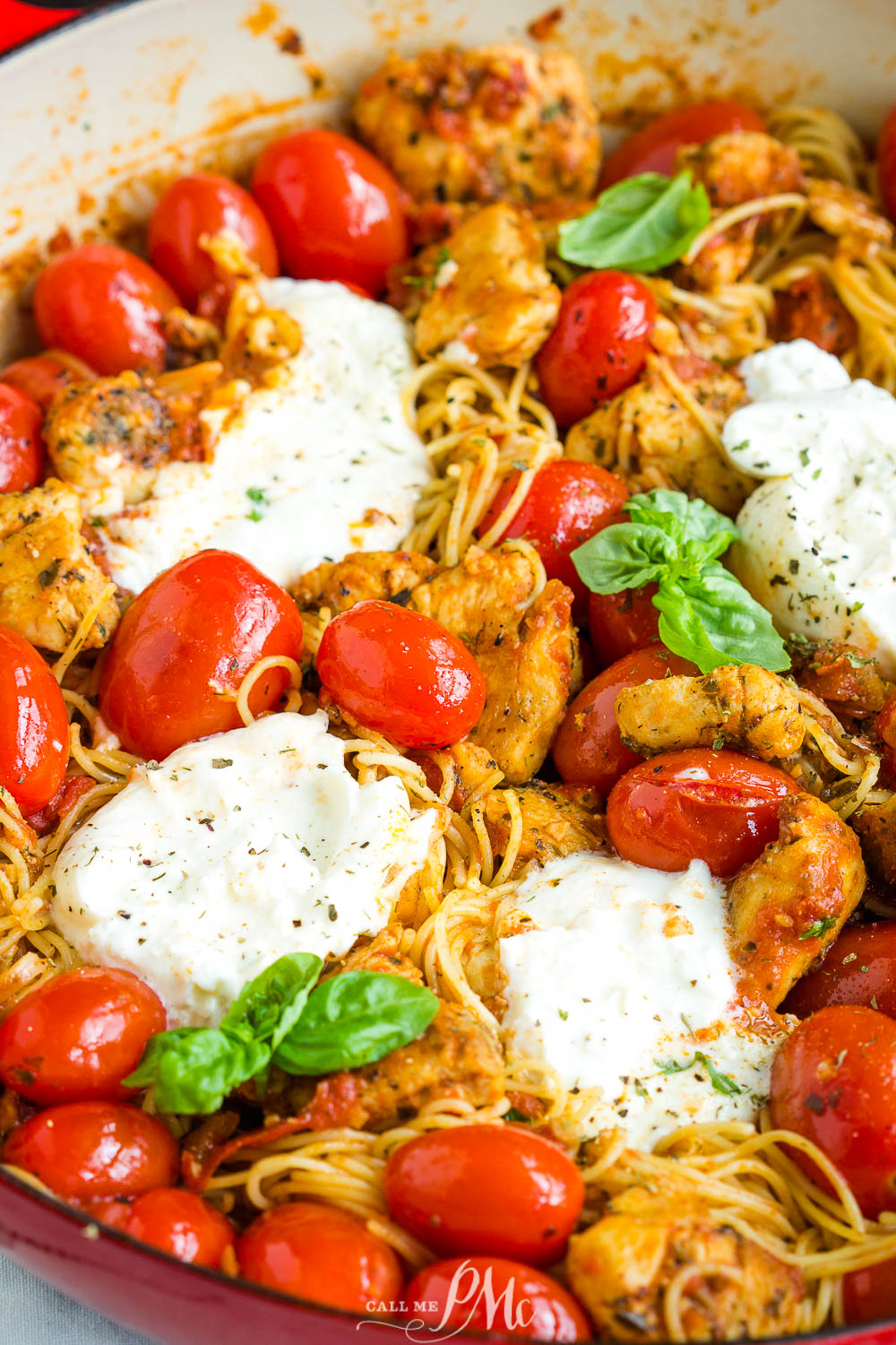 This vibrant recipe, Grape Tomato Burrata Chicken Pasta, is a 30-minute comfort food entree your whole family will love. Grape Tomato Burrata Chicken Pasta