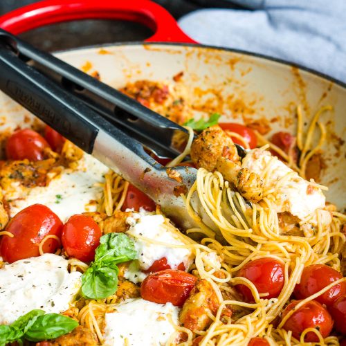 GRAPE TOMATO BURRATA CHICKEN PASTA