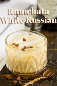 Rumchata White Russian cocktail in a decorative cocktail glass.
