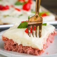 This easy and delicious Cherry Texas Sheet Cake is made with pie filling and cake mix. It's topped with a yummy cream cheese frosting.