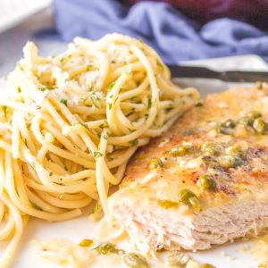 Best Lemon Chicken Piccata Pasta is an easy classic Italian recipe of chicken cutlets, simmered in a lemon-butter & caper sauce. #piccata #chicken #pasta #recipe