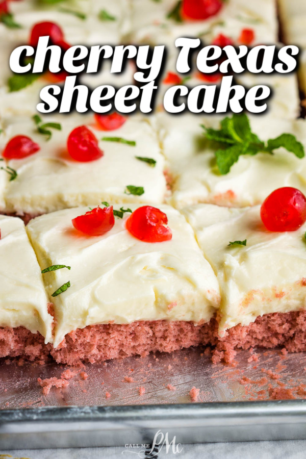 Cherry Sheet Cake cut and in pan.