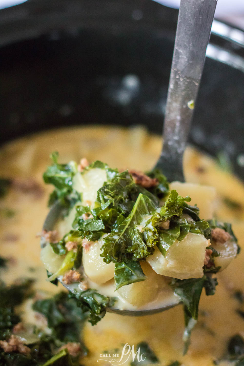 A Slow Cooker Zuppa Toscana with kale and bacon.