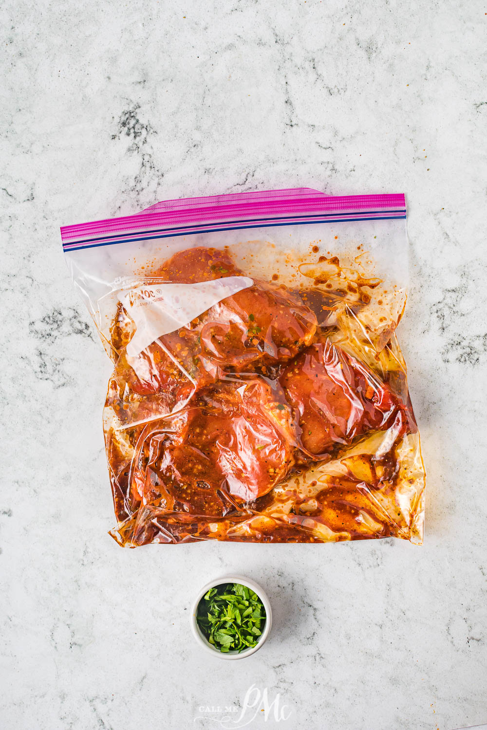 marinating pork chops marinating pork chops in a Ziploc storage bag.