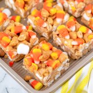 Copycat PayDay candy bars in a pan.