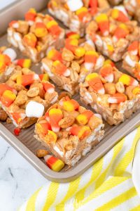 Copycat PayDay candy bars in a pan.