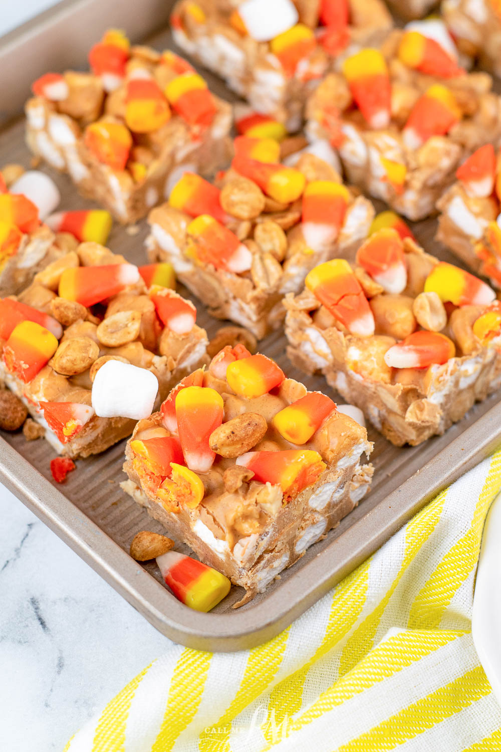 Copycat PayDay candy bars cut into squares.