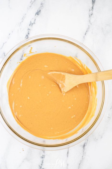 melted peanut butter in a bowl.