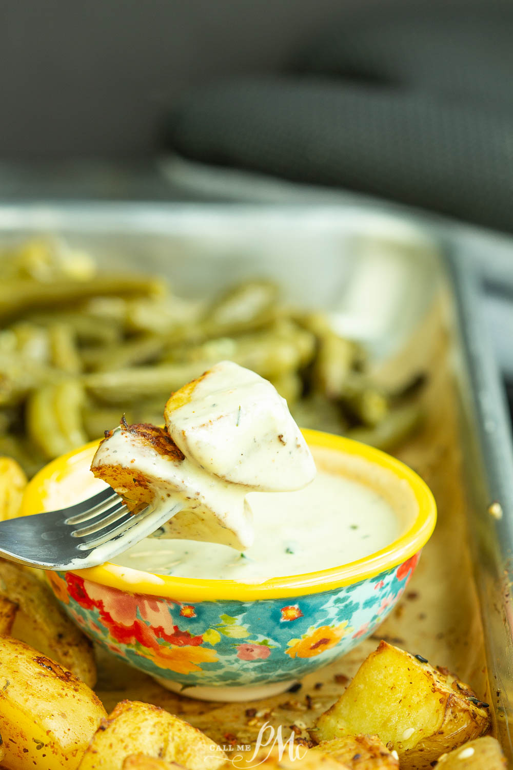 Sheet Pan Green Beans Potatoes & avocado ranch