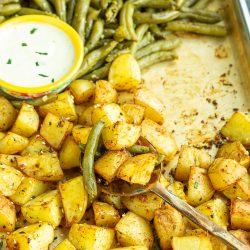 Sheet Pan Green Beans Potatoes & avocado ranch