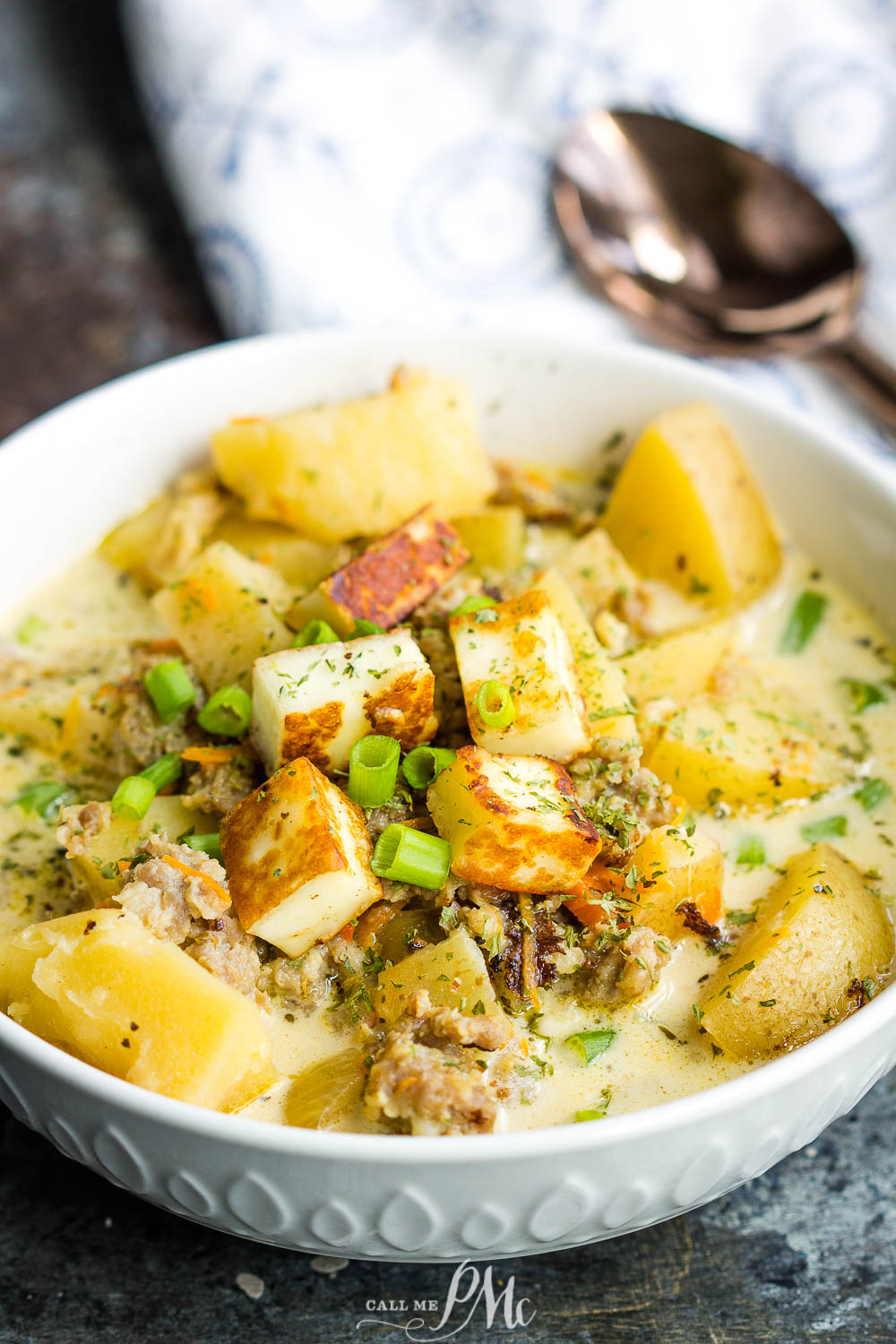 Creamy Sausage Potato Soup with Toasted Halloumi