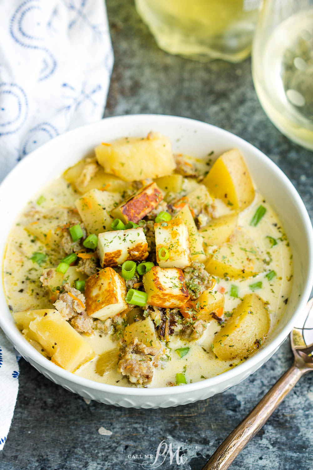 Creamy Sausage Potato Soup with Toasted Halloumi